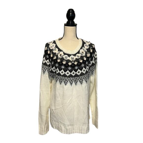 Cato Woman White Jeweled Rhinestone Fairisle Knit Sweater Plus Size 22/24W - Picture 2 of 9